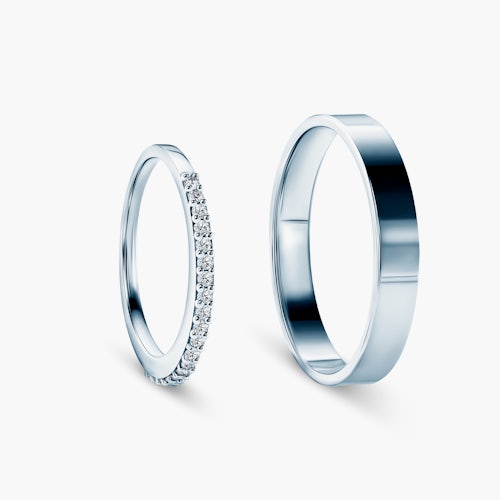 Obrączki Share Your Love: białe złoto, diament, płaskie, 1,5 mm i 3 mm
